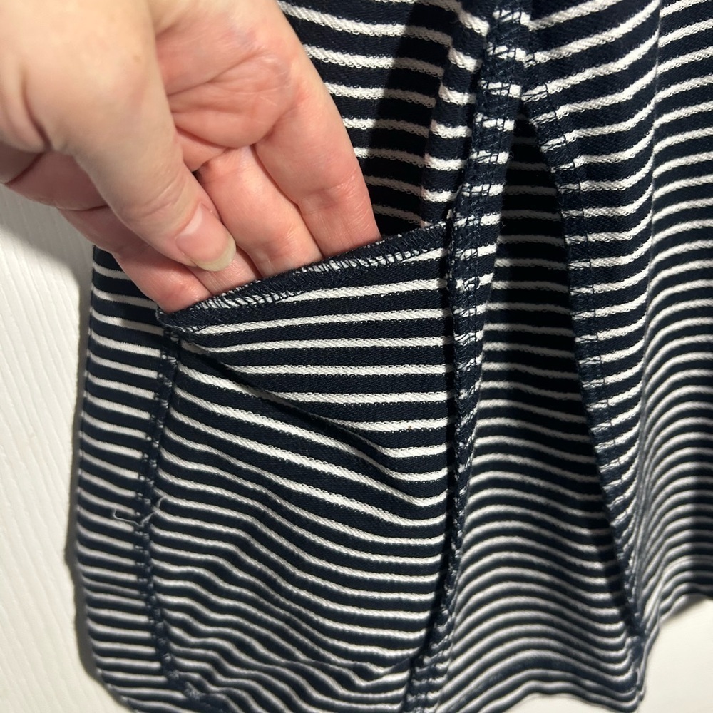 Tommy Hilfiger Striped Puff Sleeve Open Blazer Jacket Navy Large Gold Button - Picture 8 of 16